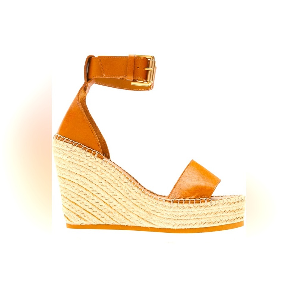 See By Chloe Women’s Orange/Tan Leather Wedge Espadrille Sandals Sz 11 NIB